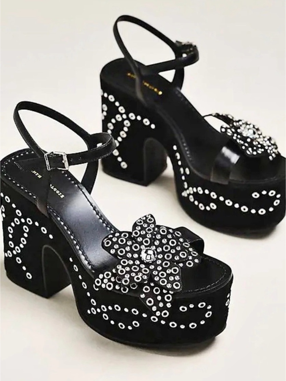 Anthropologie Studded Flower Platform Heel Black - Size 9.5-10 (EU 40) - New w/B